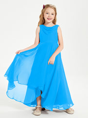 Modern Asymmetrical Cowl Neck Junior Bridesmaid Dresses Ocean Blue