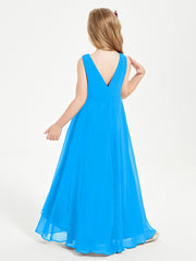 Modern Asymmetrical Cowl Neck Junior Bridesmaid Dresses Ocean Blue