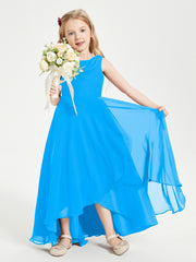Modern Asymmetrical Cowl Neck Junior Bridesmaid Dresses Ocean Blue