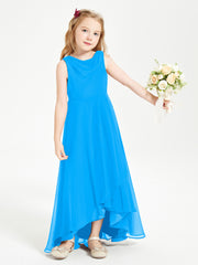 Modern Asymmetrical Cowl Neck Junior Bridesmaid Dresses Ocean Blue