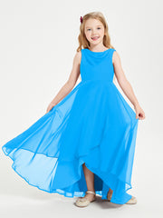 Modern Asymmetrical Cowl Neck Junior Bridesmaid Dresses Ocean Blue