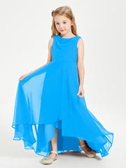 Modern Asymmetrical Cowl Neck Junior Bridesmaid Dresses Ocean Blue