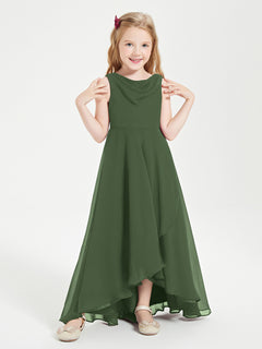 Modern Asymmetrical Cowl Neck Junior Bridesmaid Dresses Olive Green