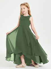 Modern Asymmetrical Cowl Neck Junior Bridesmaid Dresses Olive Green