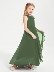 Modern Asymmetrical Cowl Neck Junior Bridesmaid Dresses Olive Green