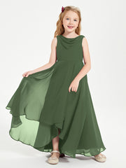 Modern Asymmetrical Cowl Neck Junior Bridesmaid Dresses Olive Green