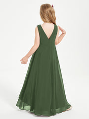 Modern Asymmetrical Cowl Neck Junior Bridesmaid Dresses Olive Green