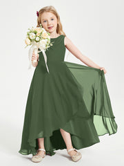 Modern Asymmetrical Cowl Neck Junior Bridesmaid Dresses Olive Green