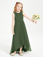 Modern Asymmetrical Cowl Neck Junior Bridesmaid Dresses Olive Green