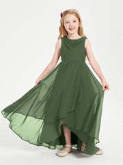 Modern Asymmetrical Cowl Neck Junior Bridesmaid Dresses Olive Green
