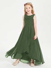 Modern Asymmetrical Cowl Neck Junior Bridesmaid Dresses Olive Green