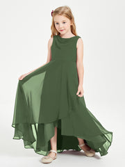 Modern Asymmetrical Cowl Neck Junior Bridesmaid Dresses Olive Green