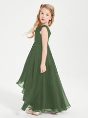 Modern Asymmetrical Cowl Neck Junior Bridesmaid Dresses Olive Green