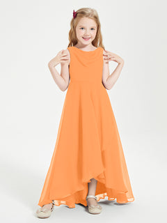 Modern Asymmetrical Cowl Neck Junior Bridesmaid Dresses Orange