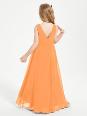 Modern Asymmetrical Cowl Neck Junior Bridesmaid Dresses Orange