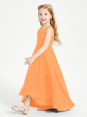 Modern Asymmetrical Cowl Neck Junior Bridesmaid Dresses Orange