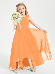 Modern Asymmetrical Cowl Neck Junior Bridesmaid Dresses Orange