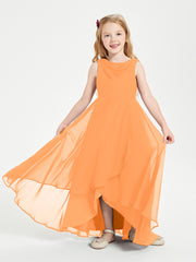 Modern Asymmetrical Cowl Neck Junior Bridesmaid Dresses Orange