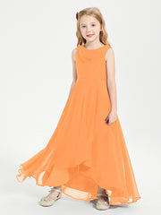 Modern Asymmetrical Cowl Neck Junior Bridesmaid Dresses Orange