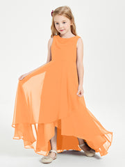 Modern Asymmetrical Cowl Neck Junior Bridesmaid Dresses Orange
