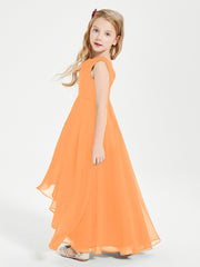 Modern Asymmetrical Cowl Neck Junior Bridesmaid Dresses Orange