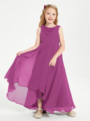 Modern Asymmetrical Cowl Neck Junior Bridesmaid Dresses Orchid