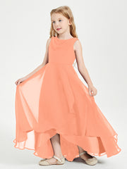 Modern Asymmetrical Cowl Neck Junior Bridesmaid Dresses Papaya