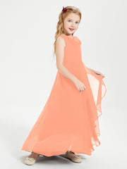 Modern Asymmetrical Cowl Neck Junior Bridesmaid Dresses Papaya