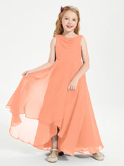 Modern Asymmetrical Cowl Neck Junior Bridesmaid Dresses Papaya