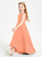 Modern Asymmetrical Cowl Neck Junior Bridesmaid Dresses Papaya