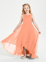 Modern Asymmetrical Cowl Neck Junior Bridesmaid Dresses Papaya