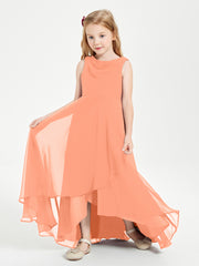 Modern Asymmetrical Cowl Neck Junior Bridesmaid Dresses Papaya