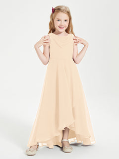 Modern Asymmetrical Cowl Neck Junior Bridesmaid Dresses Peach