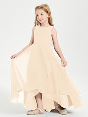 Modern Asymmetrical Cowl Neck Junior Bridesmaid Dresses Peach