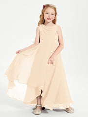 Modern Asymmetrical Cowl Neck Junior Bridesmaid Dresses Peach