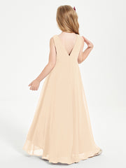 Modern Asymmetrical Cowl Neck Junior Bridesmaid Dresses Peach