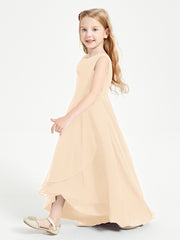 Modern Asymmetrical Cowl Neck Junior Bridesmaid Dresses Peach
