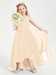 Modern Asymmetrical Cowl Neck Junior Bridesmaid Dresses Peach