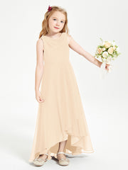 Modern Asymmetrical Cowl Neck Junior Bridesmaid Dresses Peach