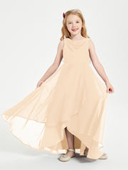 Modern Asymmetrical Cowl Neck Junior Bridesmaid Dresses Peach