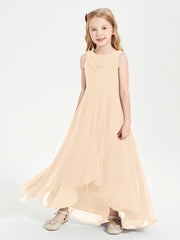 Modern Asymmetrical Cowl Neck Junior Bridesmaid Dresses Peach