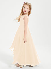 Modern Asymmetrical Cowl Neck Junior Bridesmaid Dresses Peach