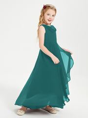 Modern Asymmetrical Cowl Neck Junior Bridesmaid Dresses Peacock