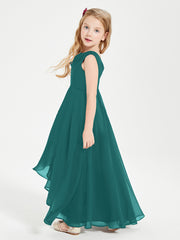Modern Asymmetrical Cowl Neck Junior Bridesmaid Dresses Peacock