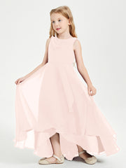 Modern Asymmetrical Cowl Neck Junior Bridesmaid Dresses Pearl Pink