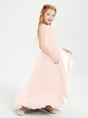 Modern Asymmetrical Cowl Neck Junior Bridesmaid Dresses Pearl Pink