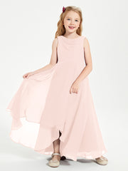 Modern Asymmetrical Cowl Neck Junior Bridesmaid Dresses Pearl Pink