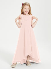 Modern Asymmetrical Cowl Neck Junior Bridesmaid Dresses Pearl Pink
