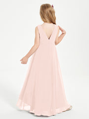 Modern Asymmetrical Cowl Neck Junior Bridesmaid Dresses Pearl Pink