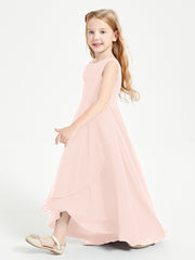 Modern Asymmetrical Cowl Neck Junior Bridesmaid Dresses Pearl Pink